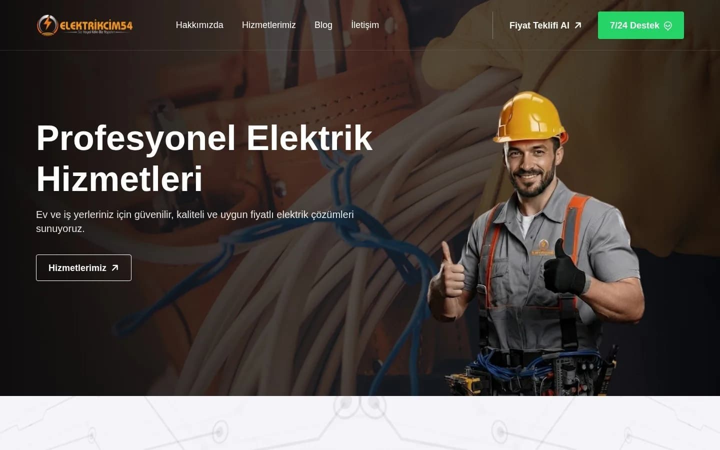 Elektrikçim 54 – Ana sayfa – masaüstü görünüm