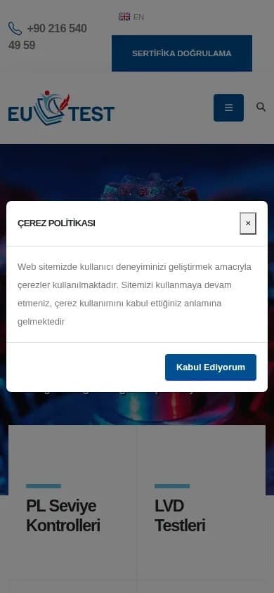 EUTEST – Ana sayfa – mobil görünüm