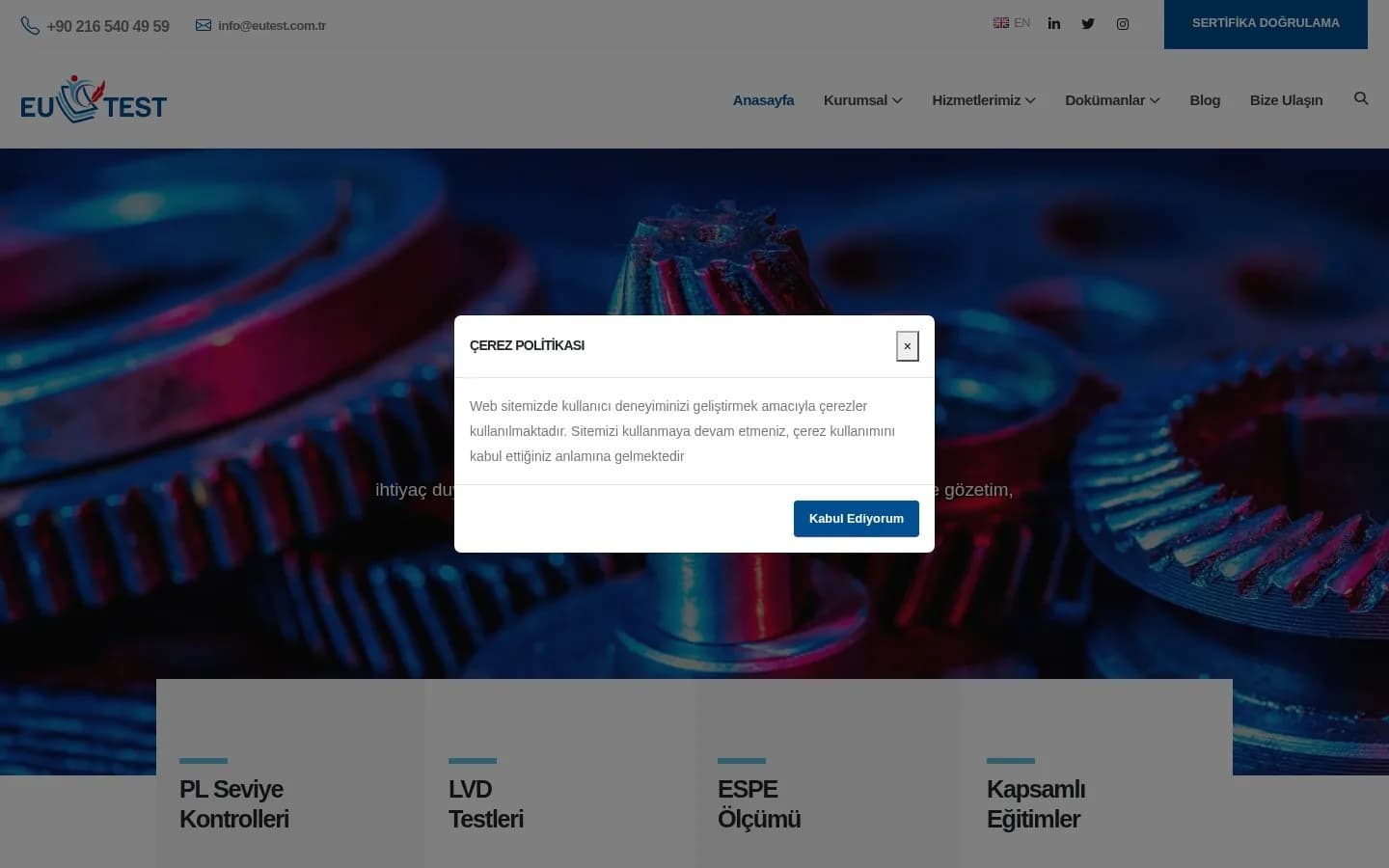 EUTEST – Ana sayfa – masaüstü görünüm