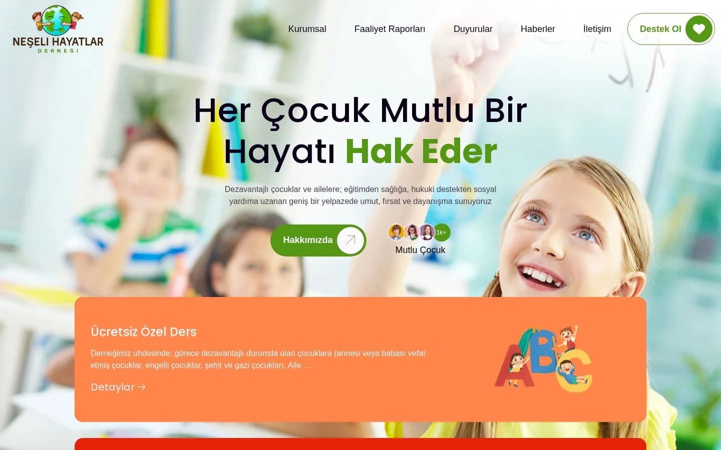 Neşeli Hayatlar Derneği – Ana sayfa – masaüstü görünüm