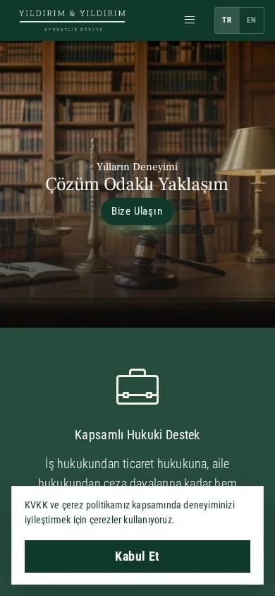 Yıldırım & Yıldırım Avukatlık Bürosu – Ana sayfa – mobil görünüm