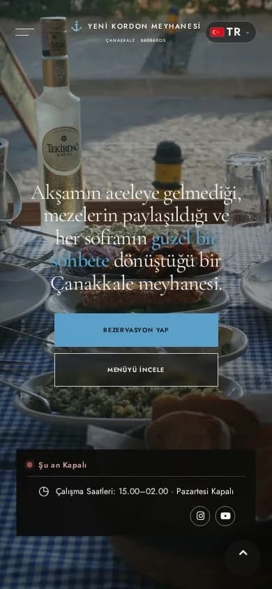 Yeni Kordon Meyhanesi – Ana sayfa – mobil görünüm
