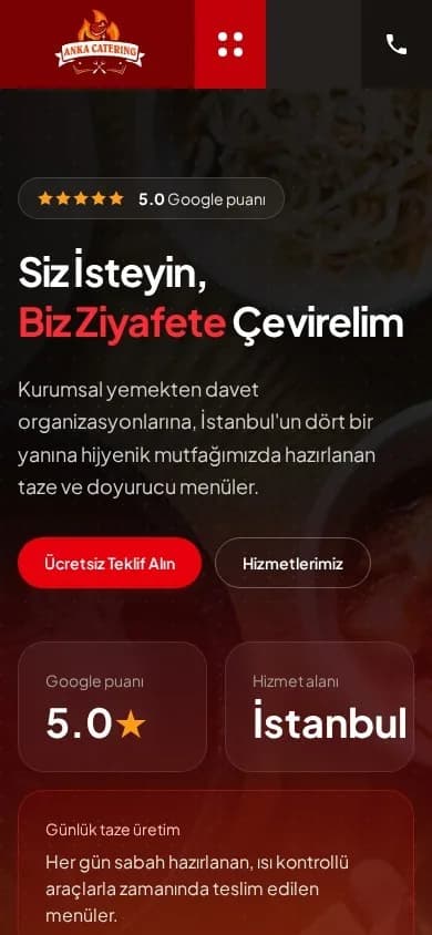 Anka Catering – Ana sayfa – mobil görünüm
