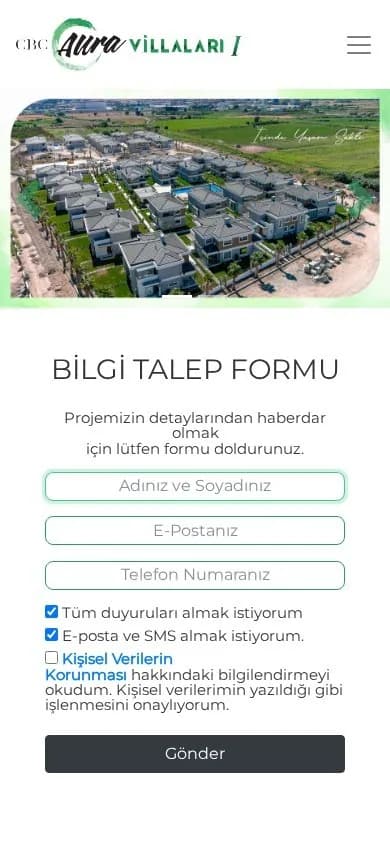 CBC AURA VİLLALARI I – Ana sayfa – mobil görünüm