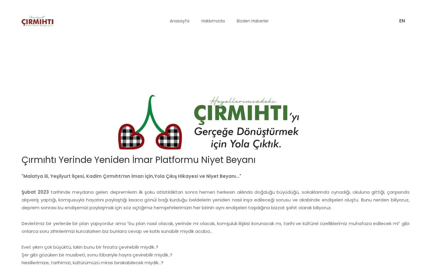 Çırmıhtı Yerinde Yeniden İmar Platformu – Ana sayfa – masaüstü görünüm