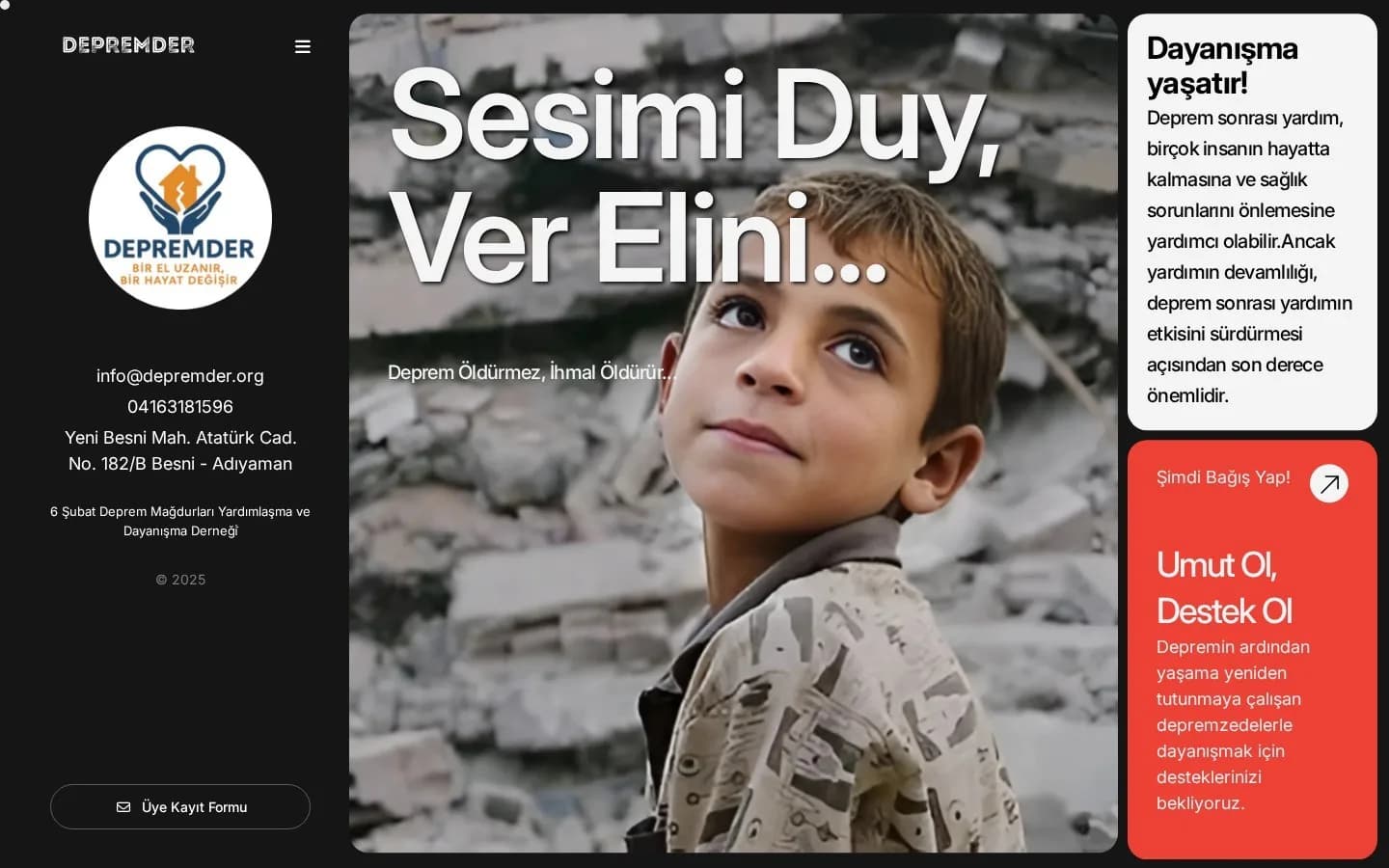 DEPREMDER – Ana sayfa – masaüstü görünüm
