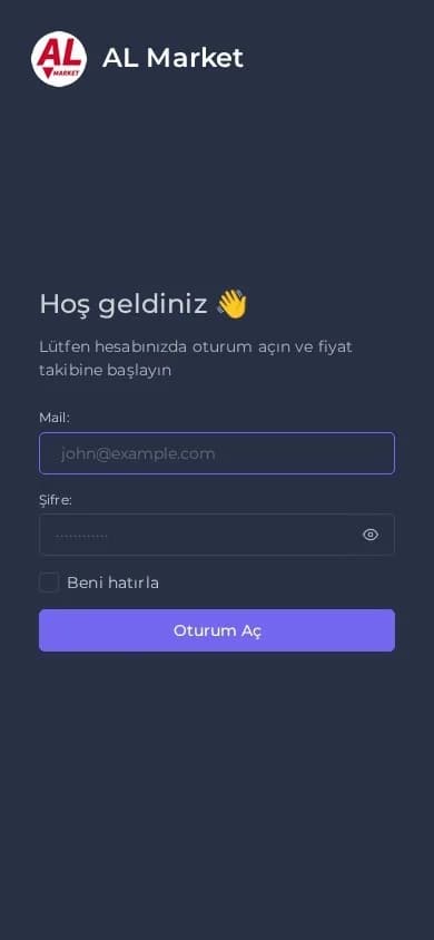 AL MArket Fiyat Takibi – Ana sayfa – mobil görünüm